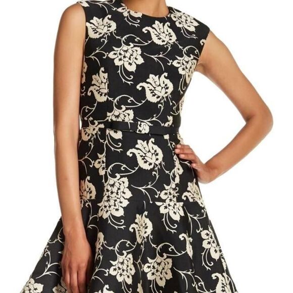 Ted Baker London Black Ornate Paisley Ruffle Hem Dress Size 3 - Picture 1 of 7